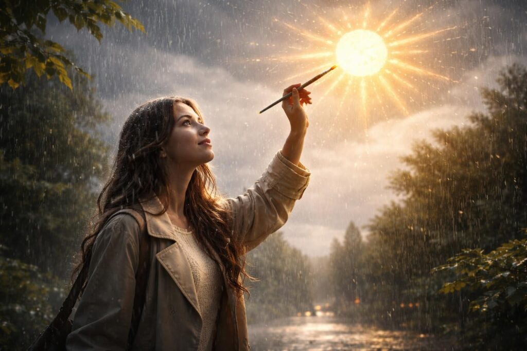 découvrez 'elle viendra un jour de pluie dessiner le soleil', une œuvre poétique qui célèbre l'espoir et la lumière à travers l'art.