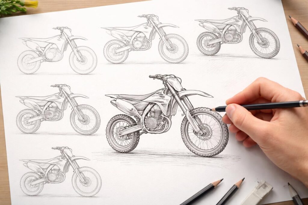 Comment dessiner une motocross : guide simple pour débuter au crayon