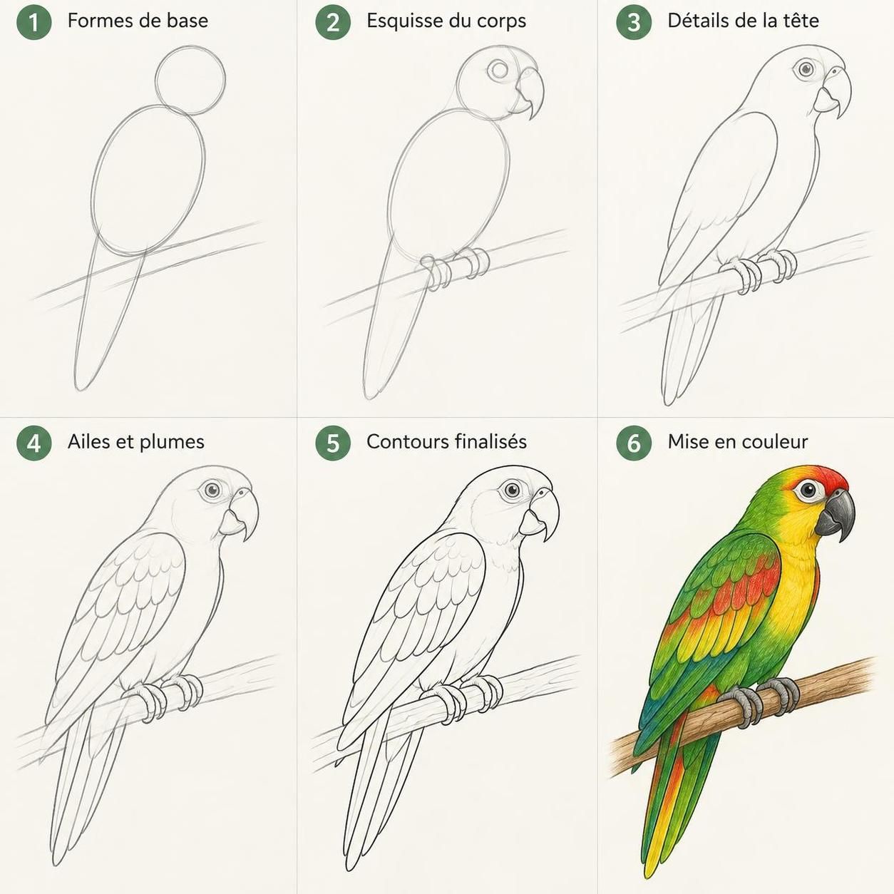 apprenez à dessiner un perroquet étape par étape grâce à ce guide simple pour débutants : formes, détails et astuces pour réussir votre dessin.