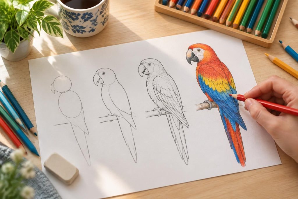 Comment dessiner un perroquet : guide simple pour débuter avec succès