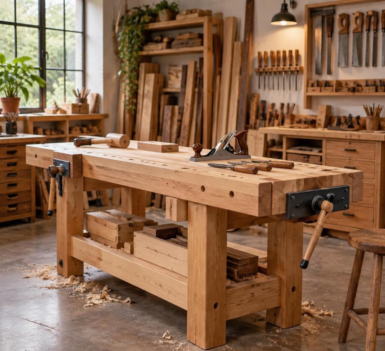 choisissez un établi en bois massif robuste et durable pour aménager un atelier fonctionnel, adapté à vos projets de bricolage et de menuiserie.